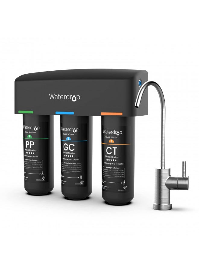 Waterdrop TSB 3-Stage High Capacity Under Sink Water Filter, with Dedicated Faucet, NSF/ANSI 42 Certified Element, USA Tech