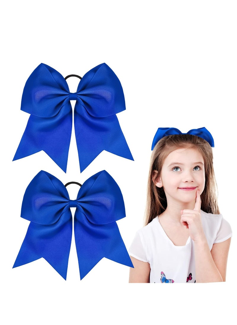 2 Packs Jumbo Cheerleading Bow 8 Inch Cheer Hair Bows Large Cheerleading Hair Bows with Ponytail Holder for Teen Girls Softball Cheerleader Outfit Uniform (Blue)