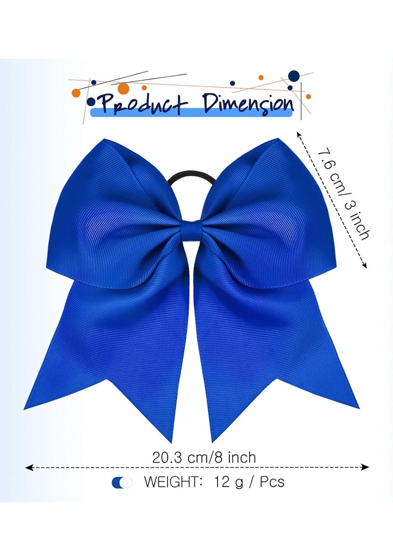 2 Packs Jumbo Cheerleading Bow 8 Inch Cheer Hair Bows Large Cheerleading Hair Bows with Ponytail Holder for Teen Girls Softball Cheerleader Outfit Uniform (Blue)