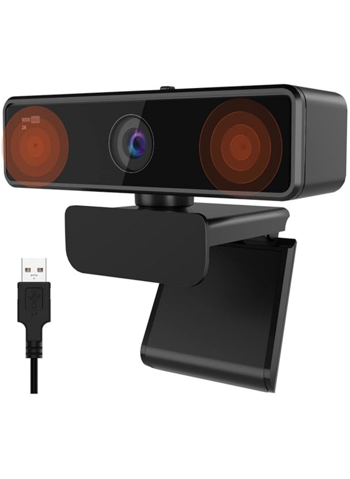 V11 2K Webcam for PC, with Noise-Cancelling Microphone & Privacy Cover, 90° Wide Angle 1080P/60fps, USB Plug&Play Computer Web Camera for Laptop/Desktop, Video Calling/Conferencing, Zoom/Skype