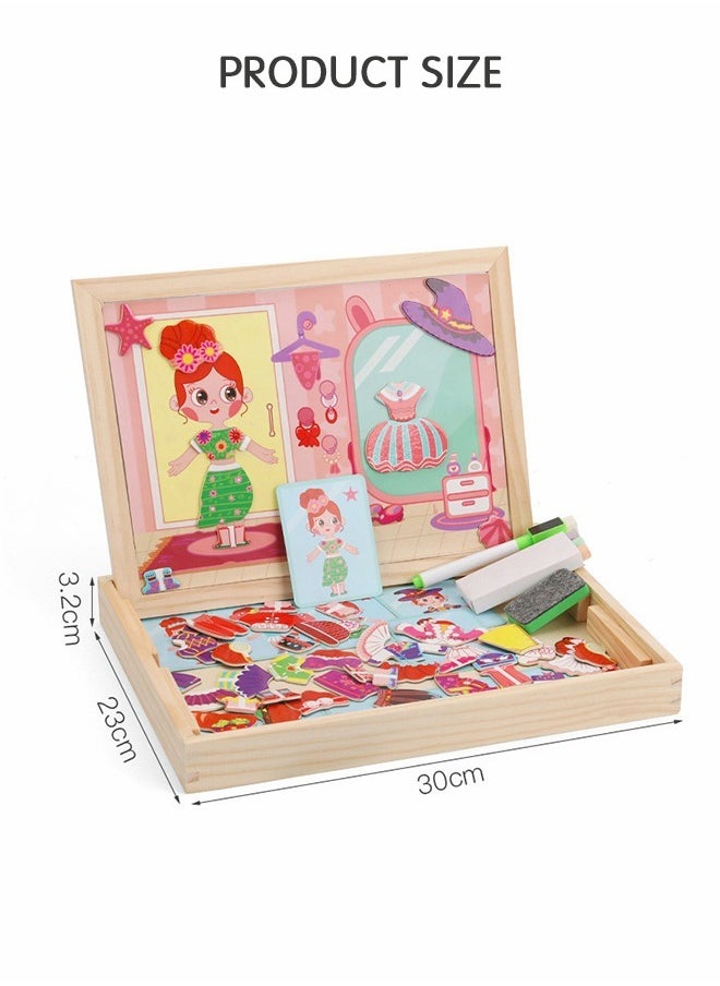 Magnetic Drawing Board, Girls Dress up themed toys, Wooden Puzzles Games Toys for Kids Drawing Learning