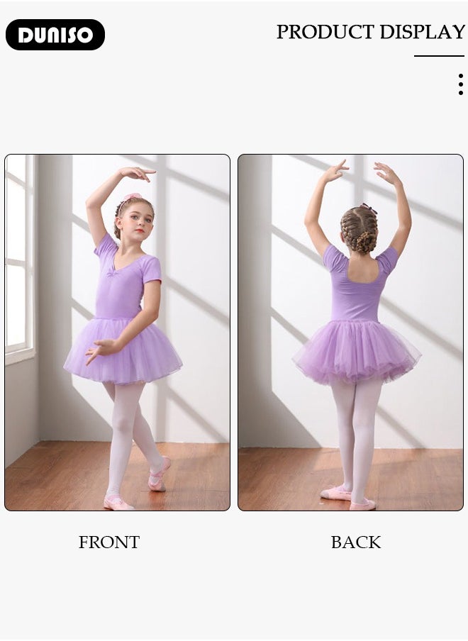 Girls Ballet Dresses Leotards with Skirt Short Sleeves, Dance Dress Ballerina Tutu Outfit Cotton Dress Ballet Skirt, Mini Skirt Princess Dresses Dance Wear Clothes for Little Girl
