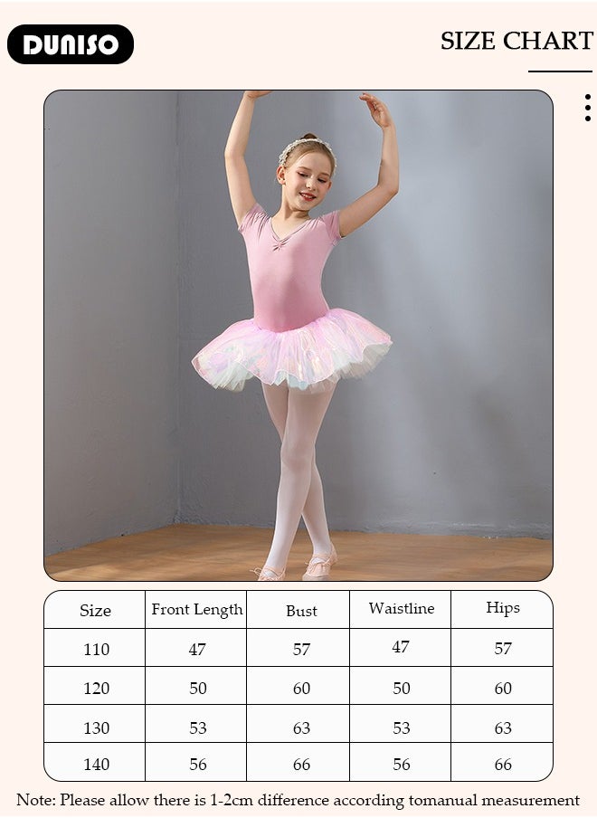 Girls Ballet Dresses Leotards with Skirt Short Sleeves, Dance Dress Ballerina Tutu Outfit Cotton Dress Ballet Skirt, Mini Skirt Princess Dresses Dance Wear Clothes for Little Girl