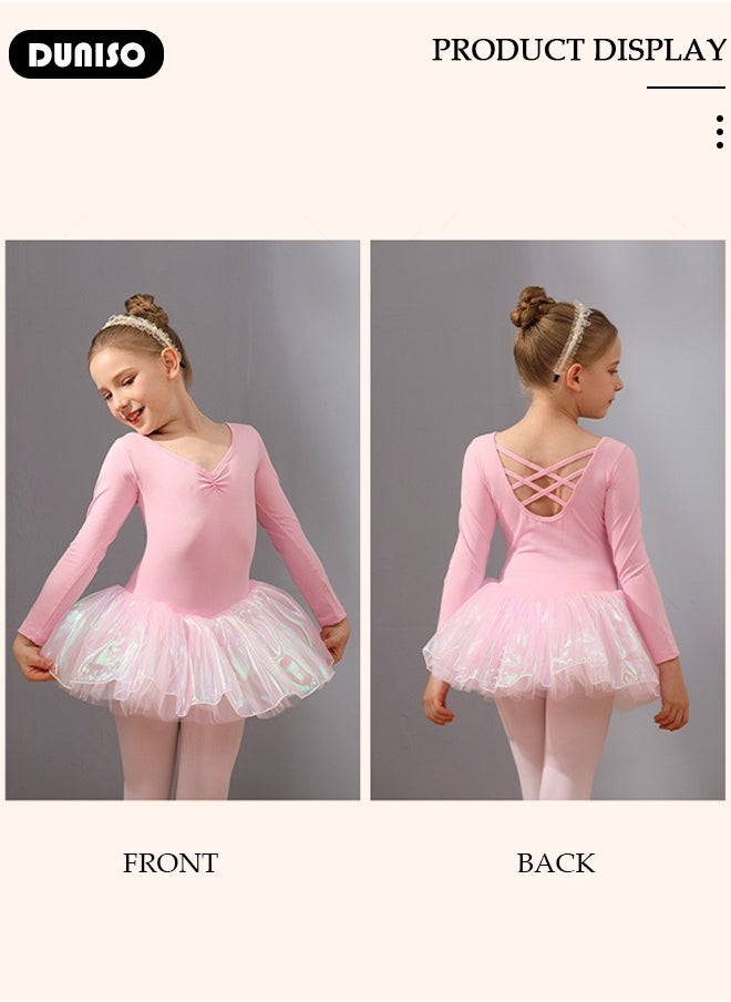 Girls Ballet Dresses Leotards with Skirt Short Sleeves, Dance Dress Ballerina Tutu Outfit Cotton Dress Ballet Skirt, Mini Skirt Princess Dresses Dance Wear Clothes for Little Girl