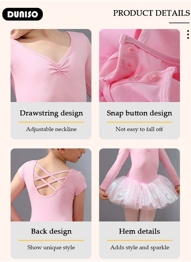 Girls Ballet Dresses Leotards with Skirt Short Sleeves, Dance Dress Ballerina Tutu Outfit Cotton Dress Ballet Skirt, Mini Skirt Princess Dresses Dance Wear Clothes for Little Girl