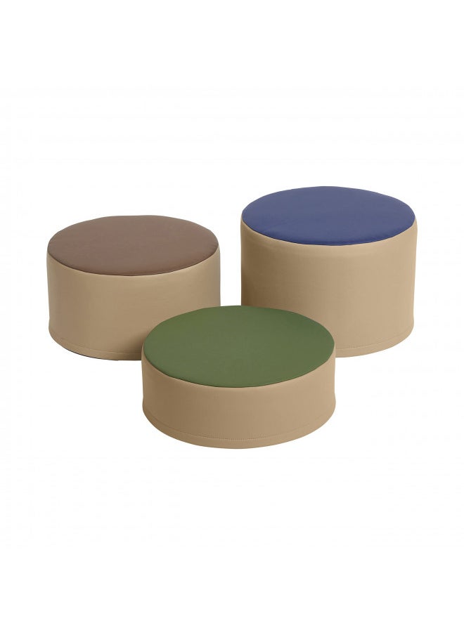 ECR4Kids SoftZone Colorful Stump Stool Set, Flexible Seating, Earthtone, 3-Piece