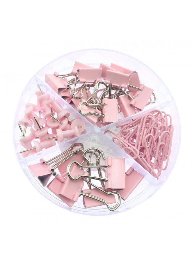 Batino Push Pins,Paper Clips,Binder Clips Set Combination Kit for School Stationery Office Home Supplies(Pink)