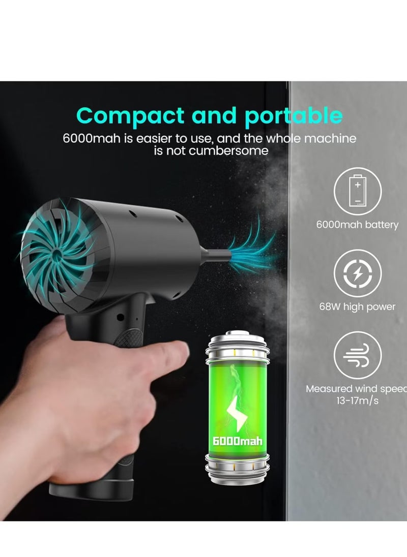 Powerful Portable Compressed Air Duster – 3 Gear Adjustable Electric Air Blower with LED Light, Rechargeable Cordless Dust Remover for Office, Keyboard, Computer, Car – Black