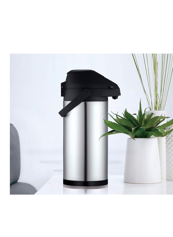 Stainless Steel Thermos Coffee Jug Push Button Dispenser Double Wall Airtight Sealed Vacuum Flask Tea Carafe Heat Retention Thermal Insulated Thermos for Coffee Tea Hot Water 2.5L