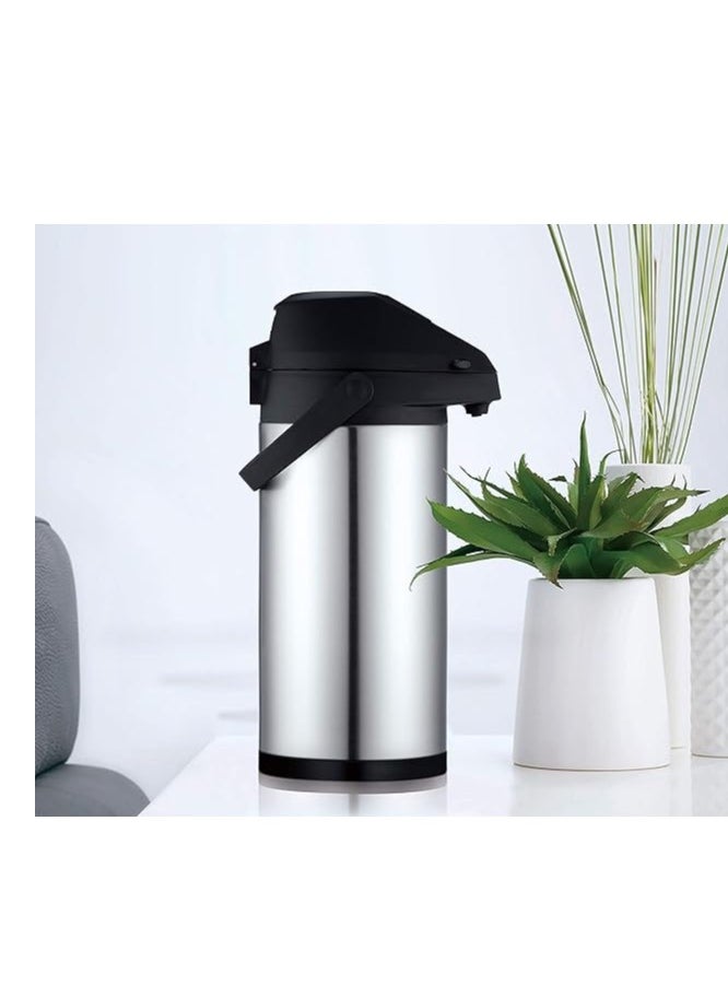 Stainless Steel Thermos Coffee Jug Push Button Dispenser Double Wall Airtight Sealed Vacuum Flask Tea Carafe Heat Retention Thermal Insulated Thermos for Coffee Tea Hot Water 3L