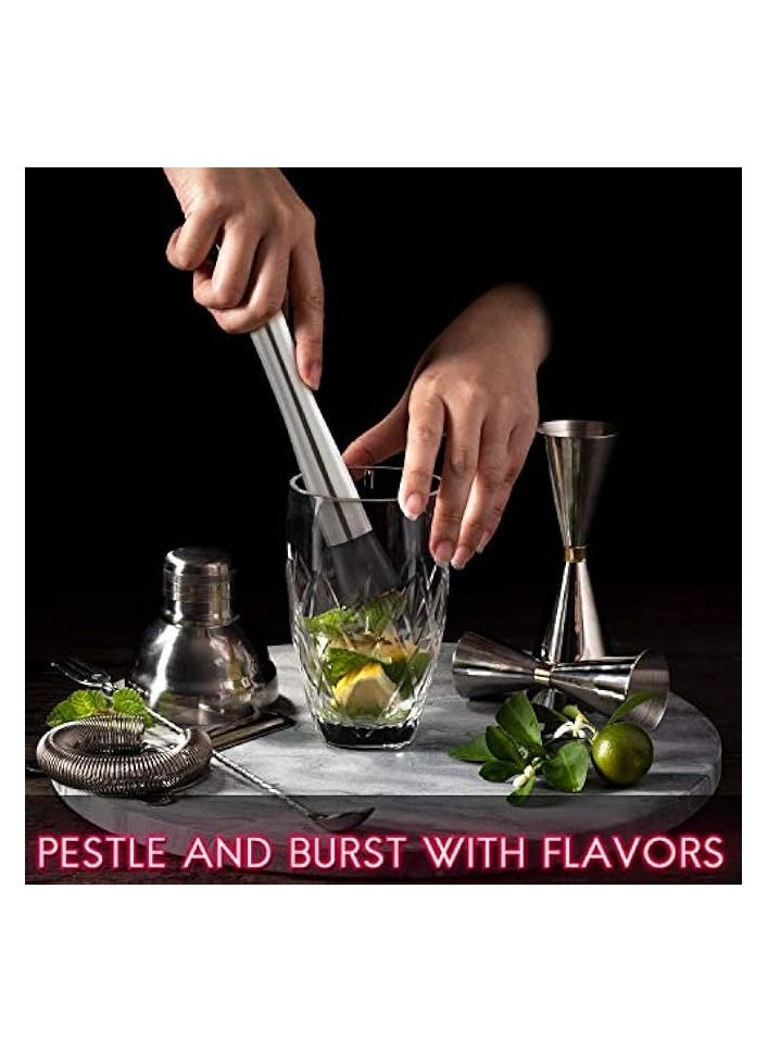 10 Inch Stainless Steel Cocktail Muddler and Mixing Spoon Home Bar Tool Set - Create Delicious Mojitos and Other Fruit