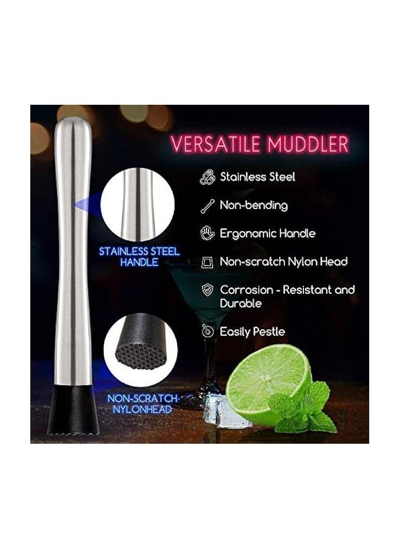 10 Inch Stainless Steel Cocktail Muddler and Mixing Spoon Home Bar Tool Set - Create Delicious Mojitos and Other Fruit