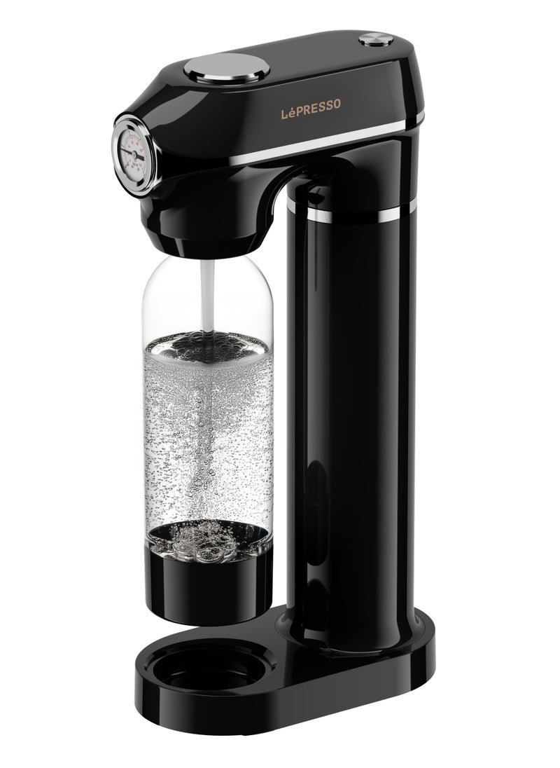 Sparkling Water Maker 1L with Pressure Meter / Efficient Carbonation / Adjustable Fizz Pressure / One-Button Operation - Black