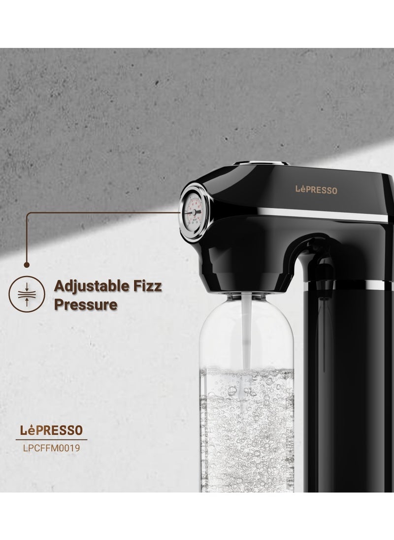 Sparkling Water Maker 1L with Pressure Meter / Efficient Carbonation / Adjustable Fizz Pressure / One-Button Operation - Black