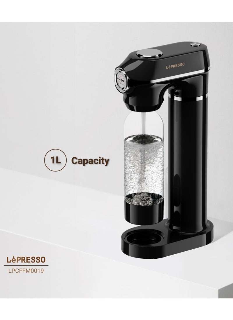 Sparkling Water Maker 1L with Pressure Meter / Efficient Carbonation / Adjustable Fizz Pressure / One-Button Operation - Black