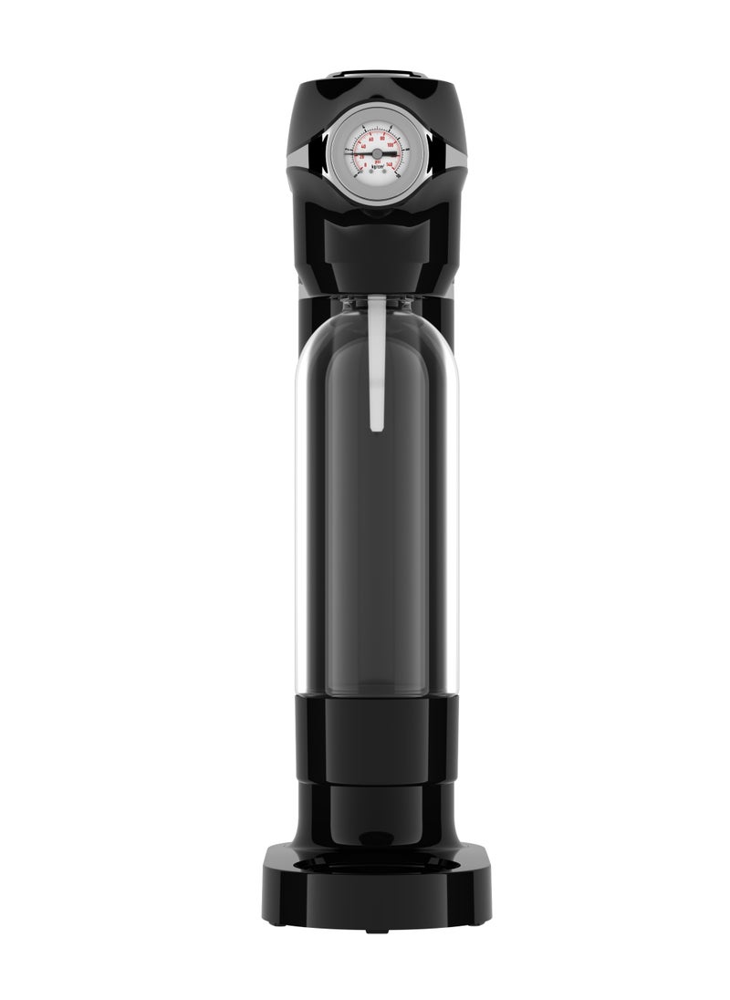 Sparkling Water Maker 1L with Pressure Meter / Efficient Carbonation / Adjustable Fizz Pressure / One-Button Operation - Black