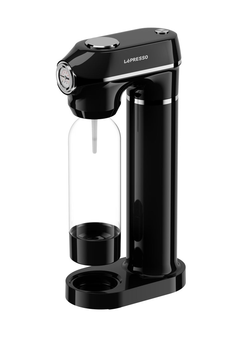 Sparkling Water Maker 1L with Pressure Meter / Efficient Carbonation / Adjustable Fizz Pressure / One-Button Operation - Black