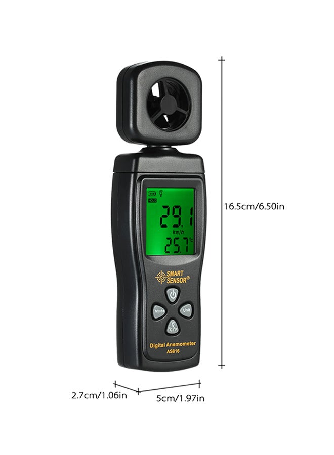 Mini LCD Digital Wind Speed Meter With Backlight Black 16.5x5x2.7centimeter