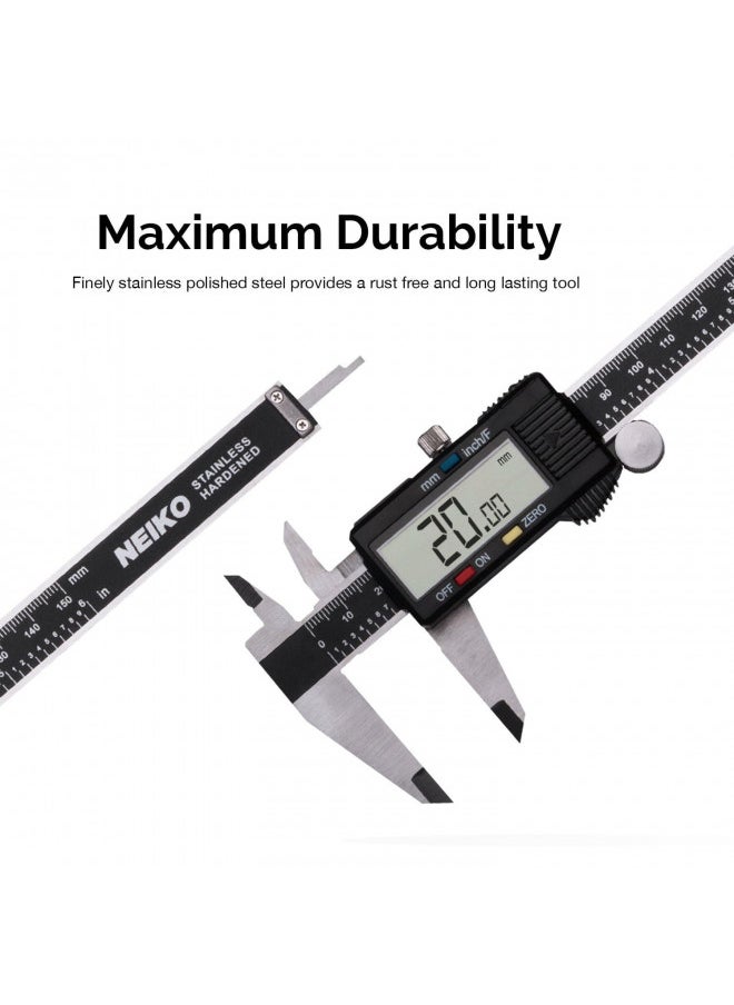 NEIKO 01407A Electronic Digital Caliper Measuring Tool, 0 - 6 Inches Stainless Steel Construction with Large LCD Screen Quick Change Button for Inch Fraction Millimeter Conversions, Digital Caliper Measuring Tool