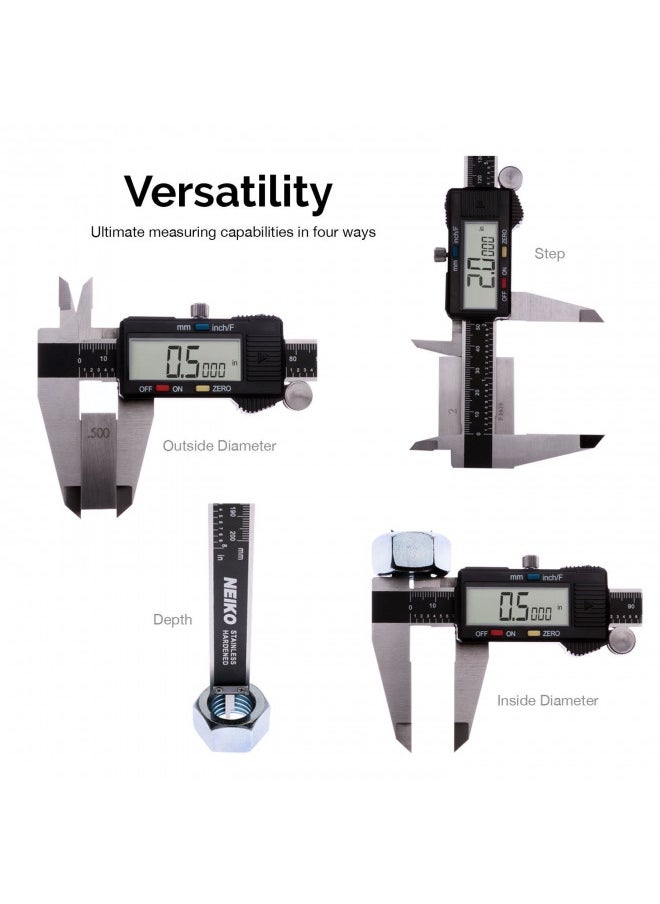 NEIKO 01407A Electronic Digital Caliper Measuring Tool, 0 - 6 Inches Stainless Steel Construction with Large LCD Screen Quick Change Button for Inch Fraction Millimeter Conversions, Digital Caliper Measuring Tool