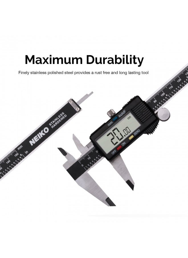 NEIKO 01409A 12 Electronic Digital Caliper | Extra Large Display | 0-12 Inches | Inch/Fractions/Millimeter Conversion | Polished Stainless Steel