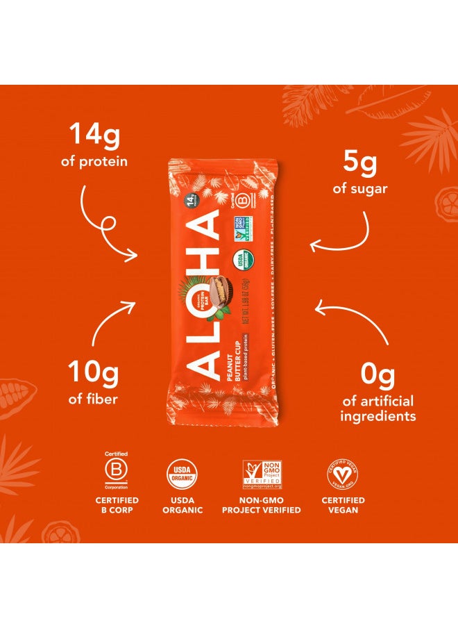 ALOHA Organic Plant Based Protein Bars - Peanut Butter Cup Bar - 12 Bars, Vegan, Low Sugar, Gluten-Free, Paleo, Low Carb, Non-GMO, No Stevia, No Erythritol