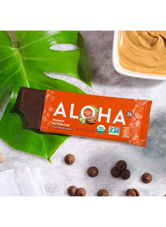 ALOHA Organic Plant Based Protein Bars - Peanut Butter Cup Bar - 12 Bars, Vegan, Low Sugar, Gluten-Free, Paleo, Low Carb, Non-GMO, No Stevia, No Erythritol