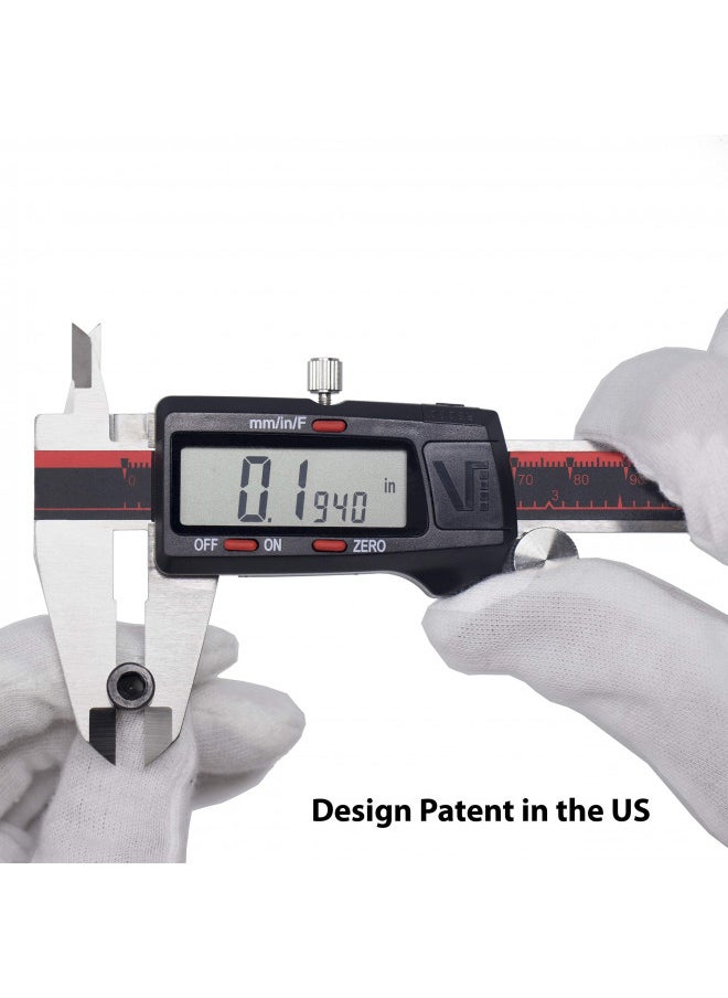 VINCA DCLA-0605 0-6 Inch/150mm Electronic Digital Vernier Caliper Inch/Millimeter/Fraction Stainless Steel Large LCD Screen Measuring Tool