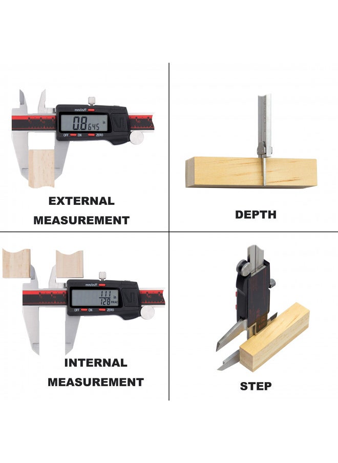 VINCA DCLA-0605 0-6 Inch/150mm Electronic Digital Vernier Caliper Inch/Millimeter/Fraction Stainless Steel Large LCD Screen Measuring Tool