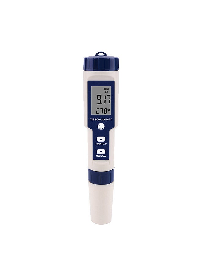 5 in 1 Water Quality Tester Digital Meter Water Quality Analyzer Detector PH/ TDS/ EC/ Temperature/ Salinity Testing IP67 Water Resistance Backlight Display