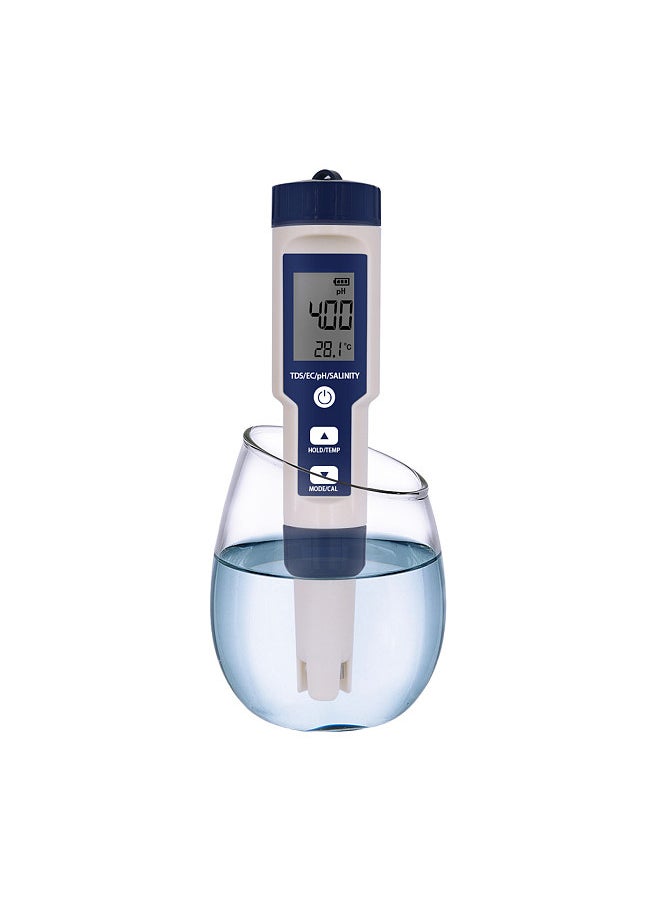 5 in 1 Water Quality Tester Digital Meter Water Quality Analyzer Detector PH/ TDS/ EC/ Temperature/ Salinity Testing IP67 Water Resistance Backlight Display