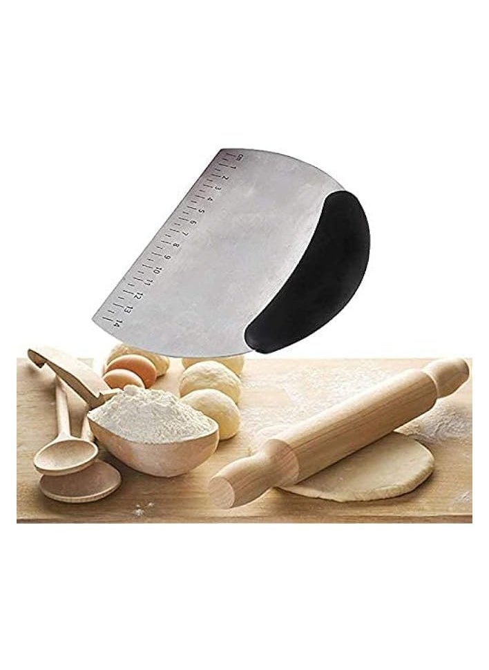 Pizza Bench Scraper Chopper Stainless Steel Non Sleep Kitchen Food Scraper Icing Smoother Blade with Measuring Scale for Dough, Cake