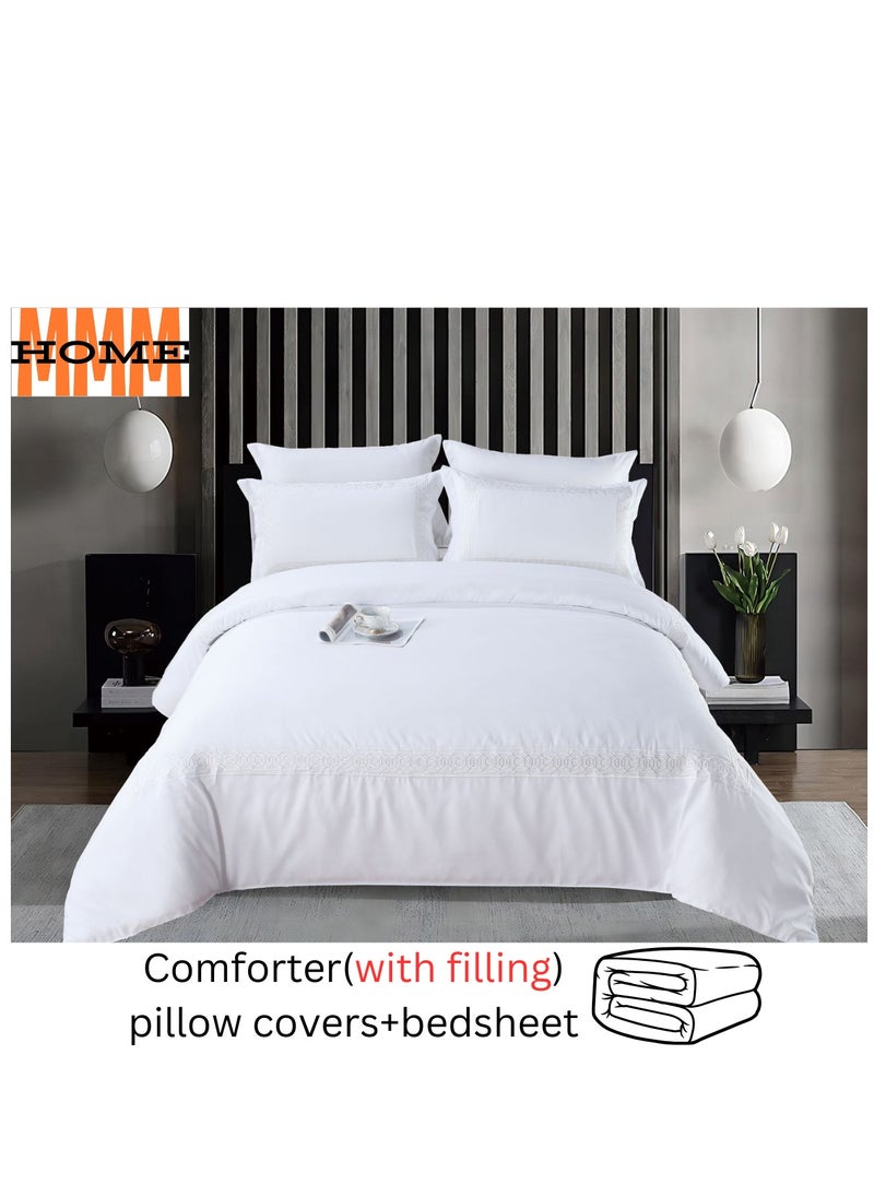 MMM HOME Embroidered 6pcs King size High Cotton Hotel Master Quality Microfiber Bedding Set Comforter/Bedsheet/Pillow covers set