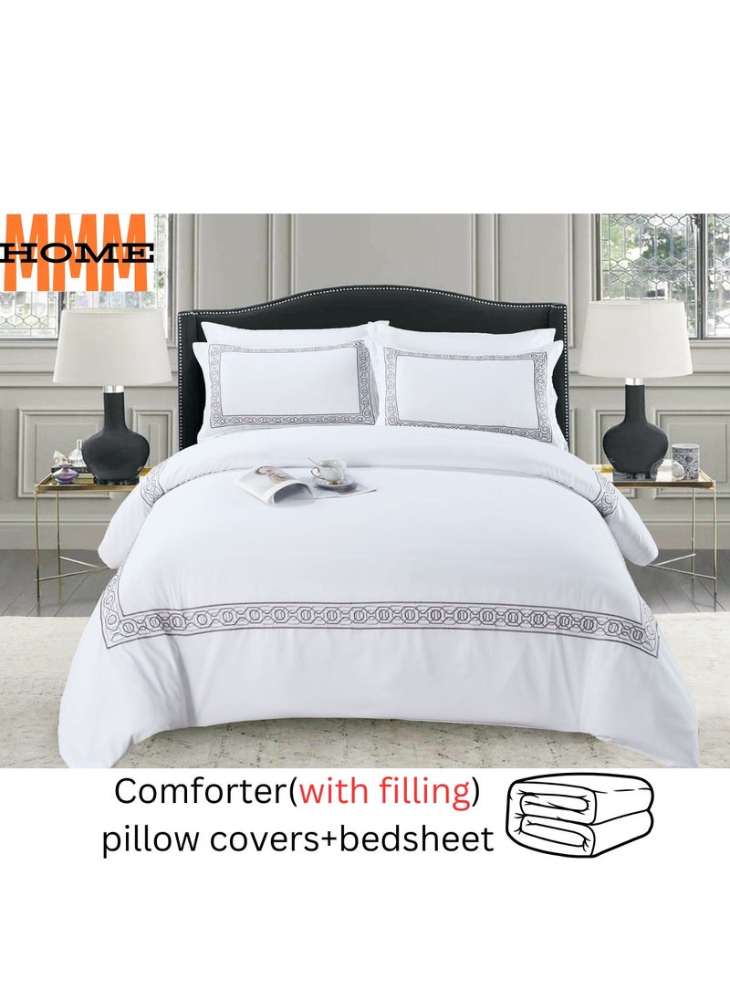 MMM HOME Embroidered 6pcs King size High Cotton Hotel Master Quality Microfiber Bedding Set Comforter/Bedsheet/Pillow covers set