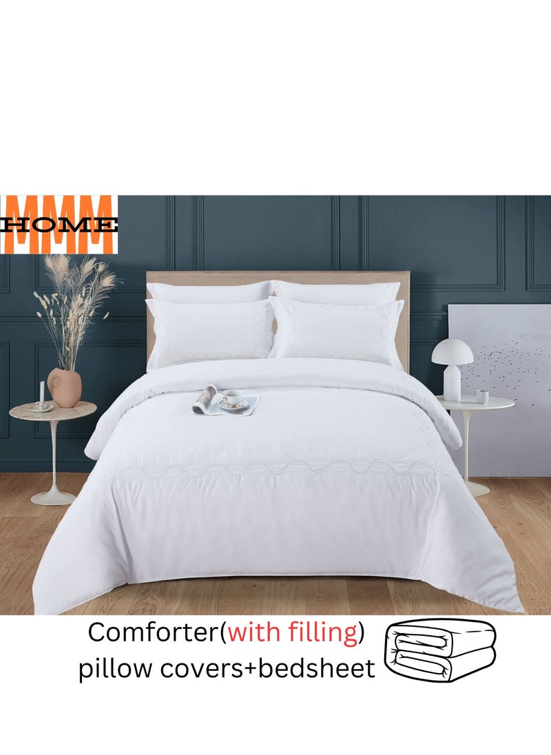 MMM HOME Embroidered 6pcs King size High Cotton Hotel Master Quality Microfiber Bedding Set Comforter/Bedsheet/Pillow covers set