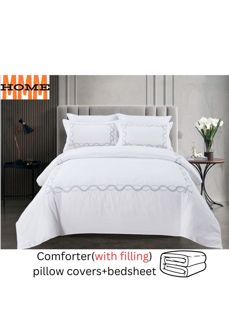 MMM HOME Embroidered 6pcs King size High Cotton Hotel Master Quality Microfiber Bedding Set Comforter/Bedsheet/Pillow covers set