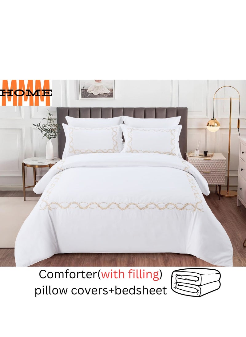 MMM HOME Embroidered 6pcs King size High Cotton Hotel Master Quality Microfiber Bedding Set Comforter/Bedsheet/Pillow covers set