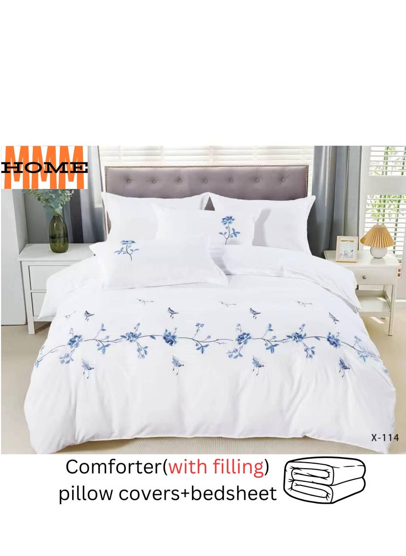 MMM HOME Embroidered 6pcs King size High Cotton Hotel Master Quality Microfiber Bedding Set Comforter/Bedsheet/Pillow covers set