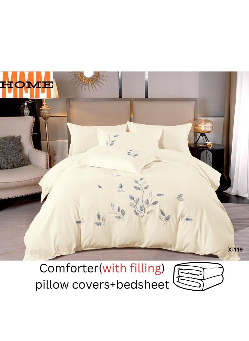 MMM HOME Embroidered 6pcs King size High Cotton Hotel Master Quality Microfiber Bedding Set Comforter/Bedsheet/Pillow covers set