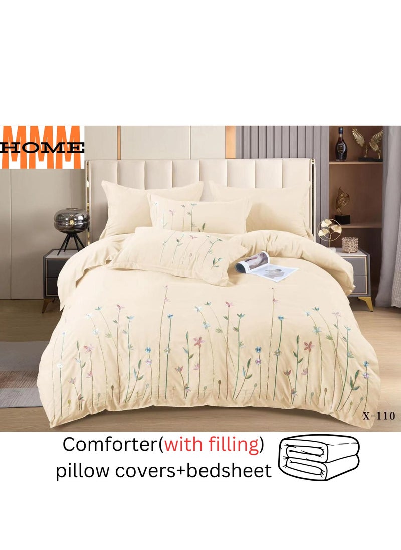 MMM HOME Embroidered 6pcs King size High Cotton Hotel Master Quality Microfiber Bedding Set Comforter/Bedsheet/Pillow covers set