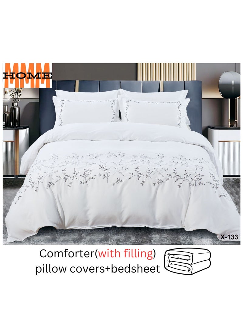 MMM HOME Embroidered 6pcs King size High Cotton Hotel Master Quality Microfiber Bedding Set Comforter/Bedsheet/Pillow covers set