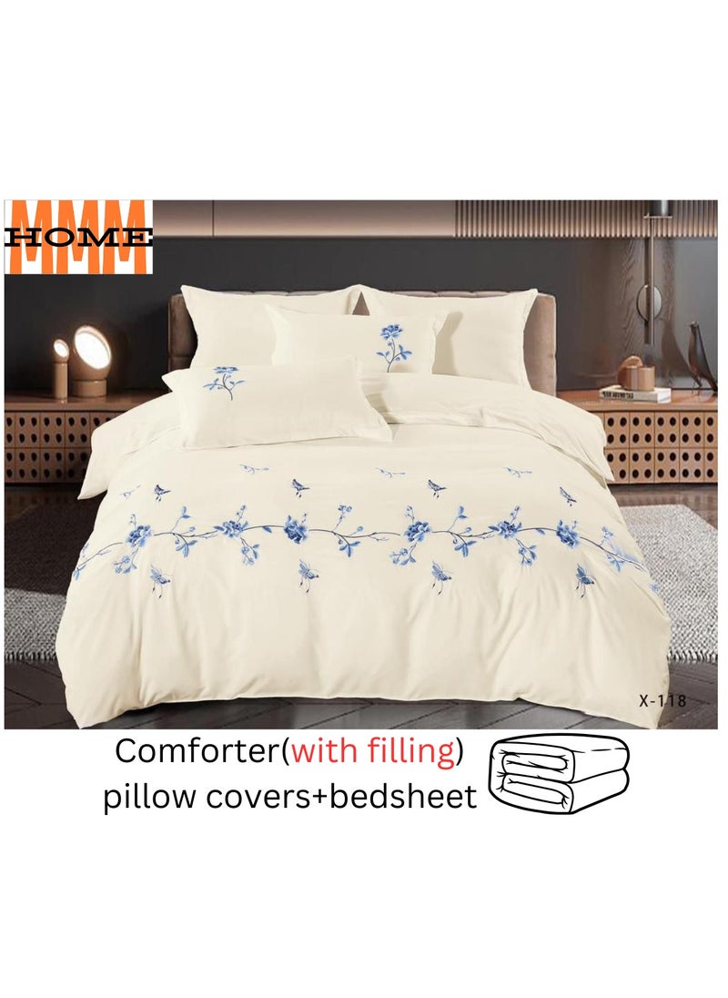 MMM HOME Embroidered 6pcs King size High Cotton Hotel Master Quality Microfiber Bedding Set Comforter/Bedsheet/Pillow covers set