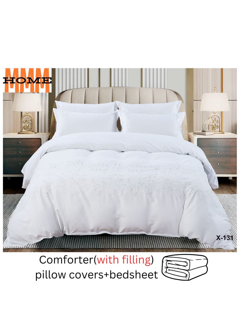 MMM HOME Embroidered 6pcs King size High Cotton Hotel Master Quality Microfiber Bedding Set Comforter/Bedsheet/Pillow covers set