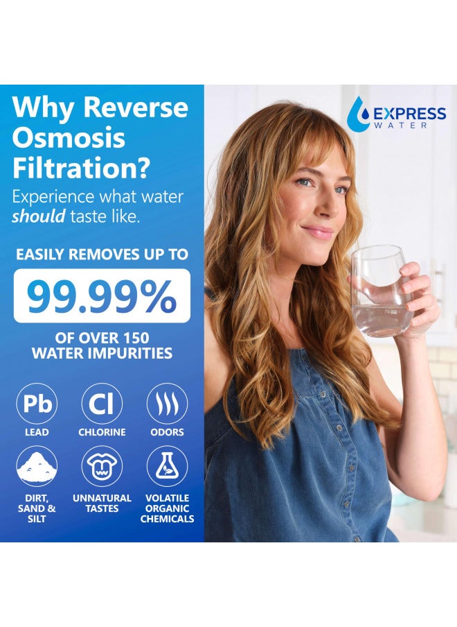 Express Water 600 GPD Tankless Reverse Osmosis System - 2:1 Pure to Drain Reverse Osmosis Water Filter System, Easy Install, Quick Twist Filters RO Water System - RO System Under Sink, Brushed Nickel