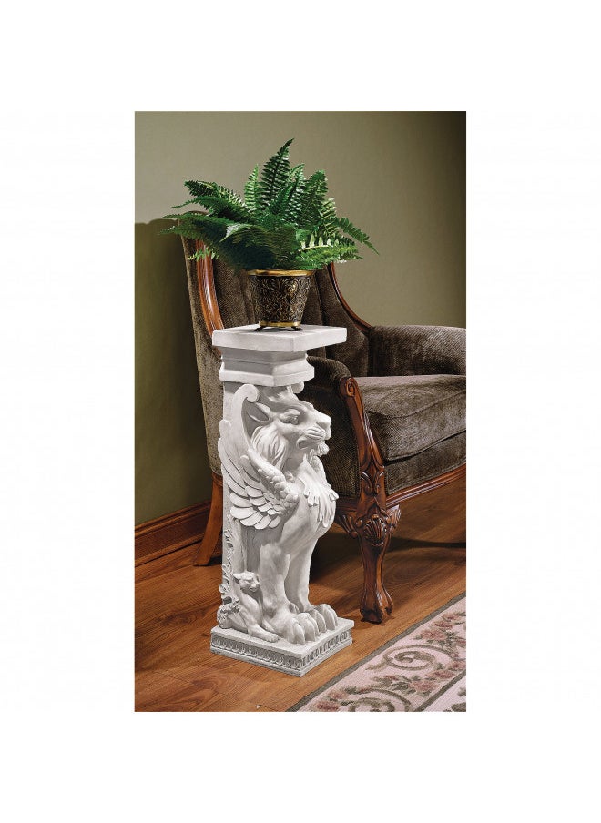 Design Toscano Trapezophoron Winged Lion Pedestal Column Plant Stand, Ancient Ivory