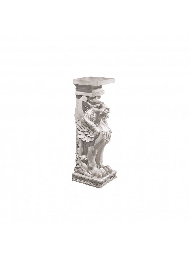 Design Toscano Trapezophoron Winged Lion Pedestal Column Plant Stand, Ancient Ivory