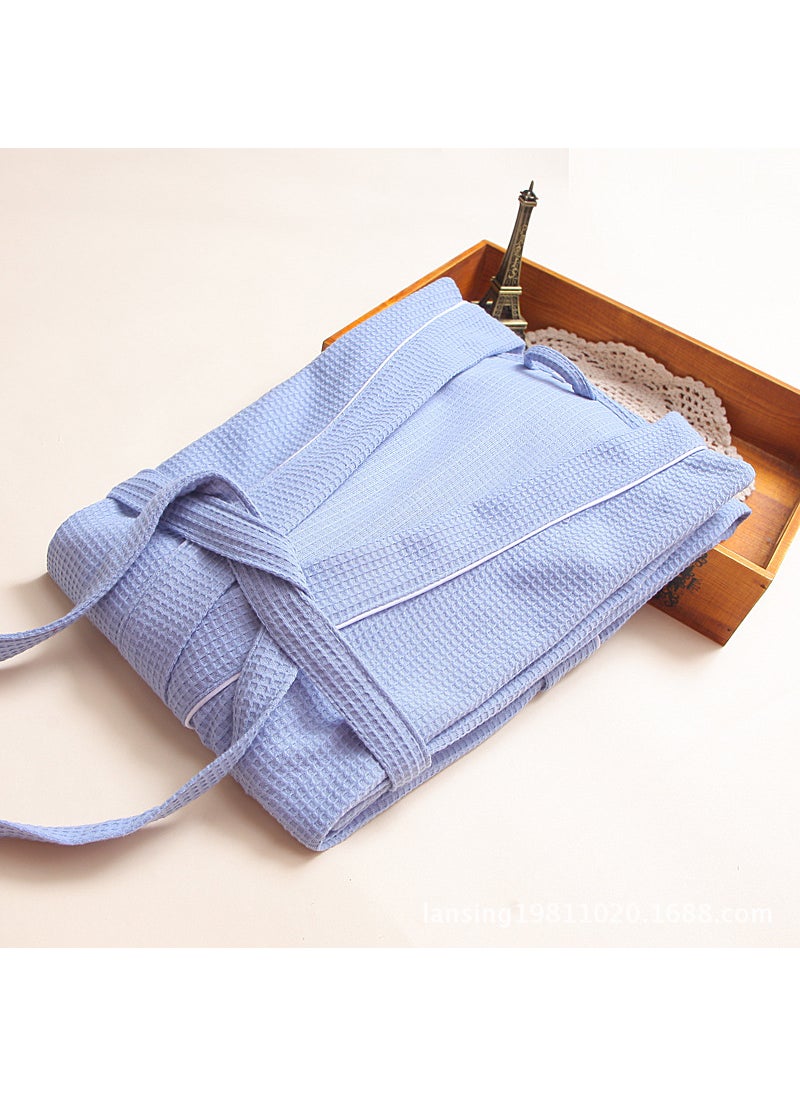 Luxury Waffle Cotton Bathrobe for Couples Blue trim