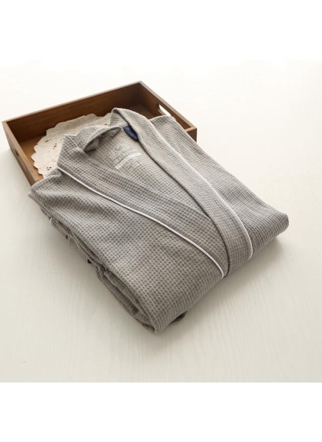 Luxury Waffle Cotton Bathrobe for Couples Gray trim