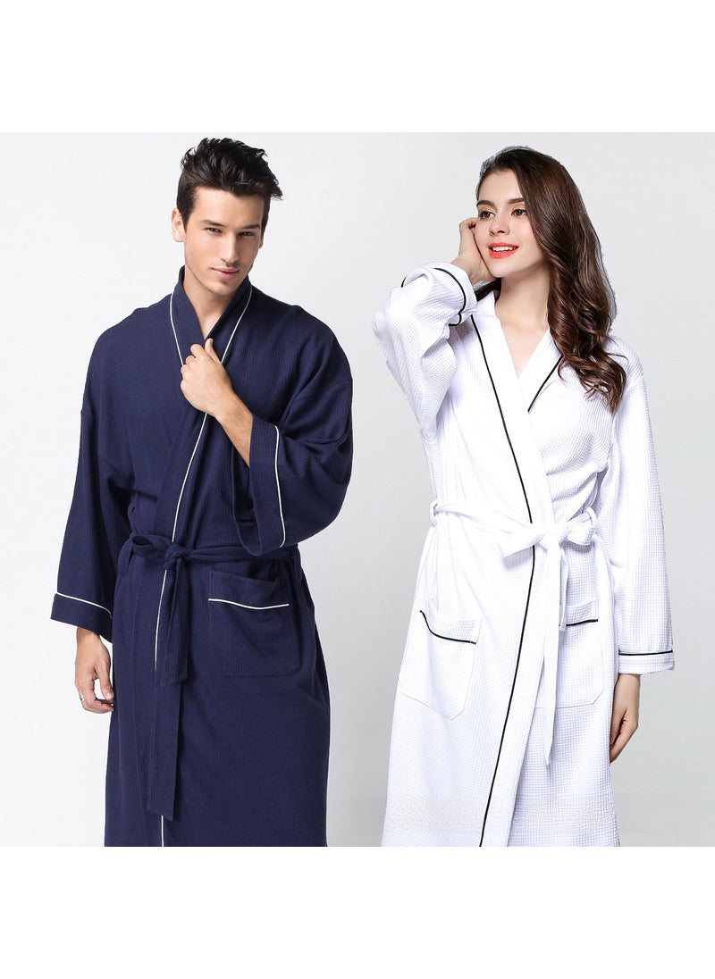 Luxury Waffle Cotton Bathrobe for Couples Gray trim