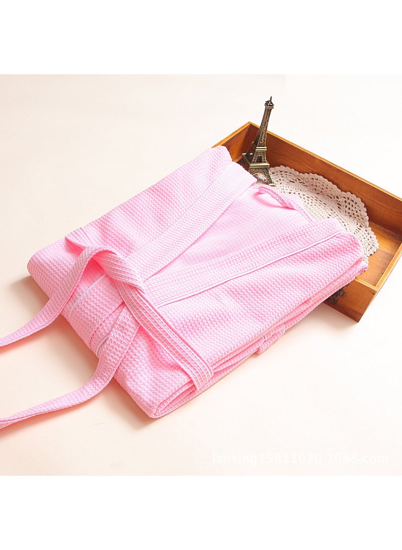 Luxury Waffle Cotton Bathrobe for Couples Pink trim